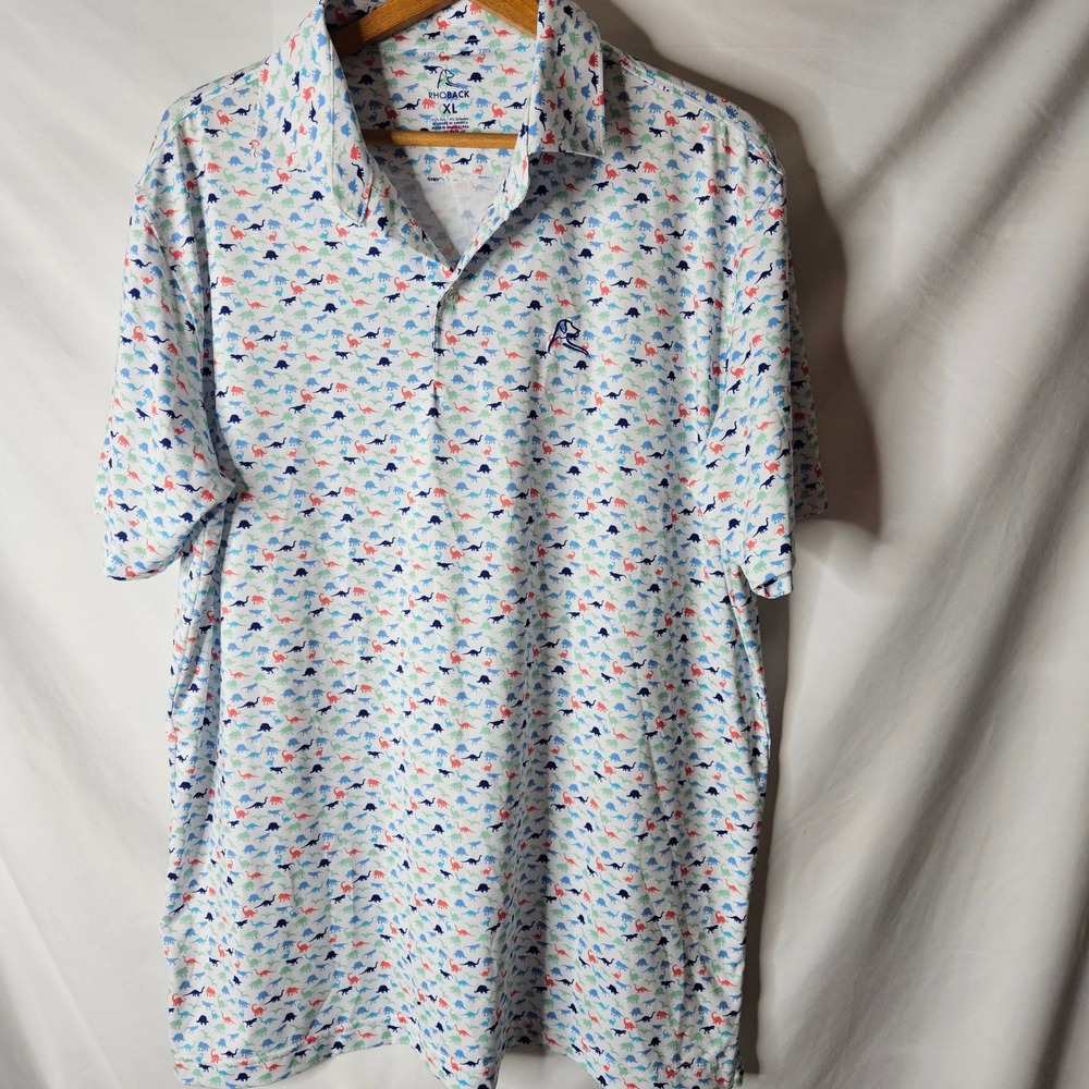 Rhoback Men Performance Polo The Jurassic Dinosaur Print sz XL